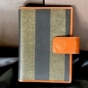 FENDI PEQUIN PECAN Striped Agenda Binder Passport Holder Credit Card Wallet